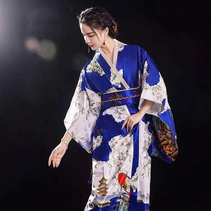 Burgundy Traditional Japanese Yukata Kimono Dress for Women Haori Floral  Cosplay Costumes Asian Long Robes Pajamas Clothing