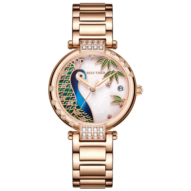 2020 New Reef Tiger/RT Top Brand Elegant Automatic Womens Watch Date Rose Gold Bracelet Watches RGA1587 SS69 243.69 RGA1587-PWL