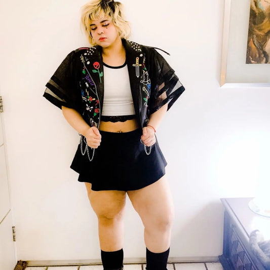 Fashion chain beading leather jacket Locomotive graffiti cartoon pu Leather Jacket female Punk Motorcyle Jacket with belt F2161 SS69