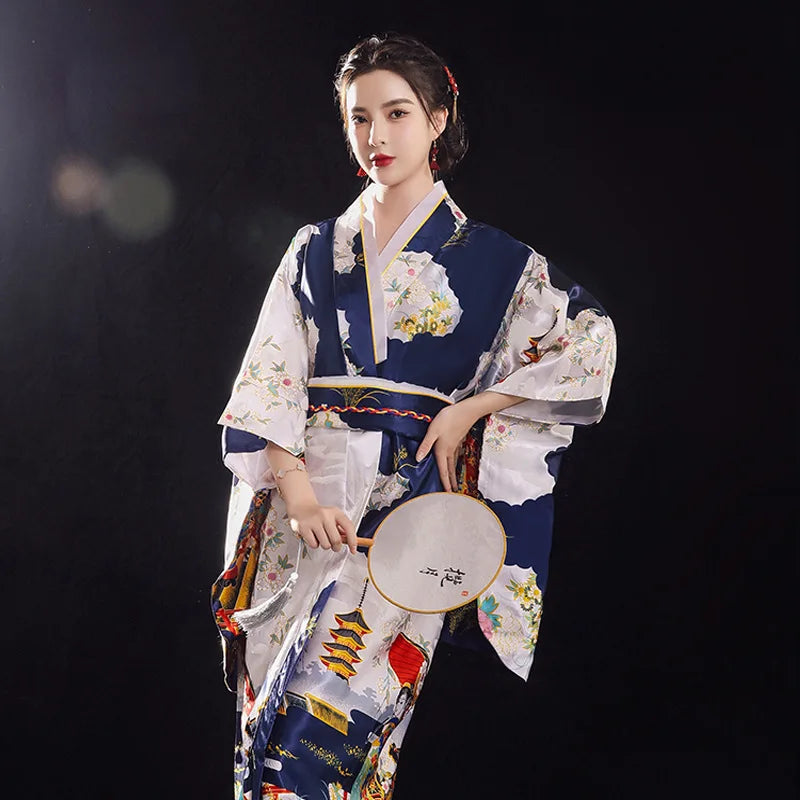 Traditional Japanese Yukata Kimono with Obi - Women's Evening Dress