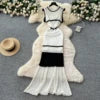 Summer Korean Tunic Knit Midi Dress For Women Empire Contrast Color Hollow Out Lace Dress SS69 20.69 color1-白色 / one size