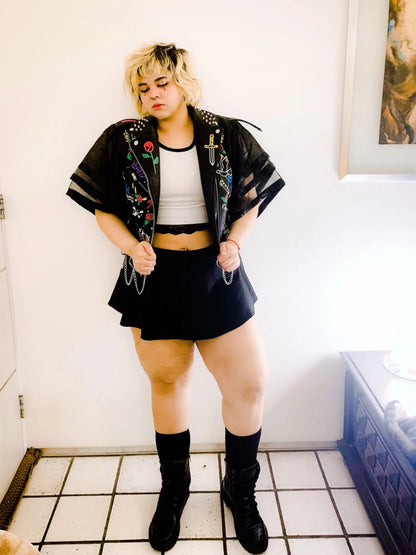 Fashion chain beading leather jacket Locomotive graffiti cartoon pu Leather Jacket female Punk Motorcyle Jacket with belt F2161 SS69