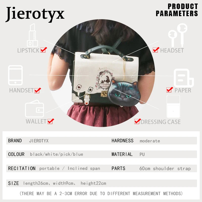 JIEROTYX Women Backpack Girl Alice Bag In Wonderland School Backpack Bag Women Handbags Bag Black Gothic Punk Style Hot Sale