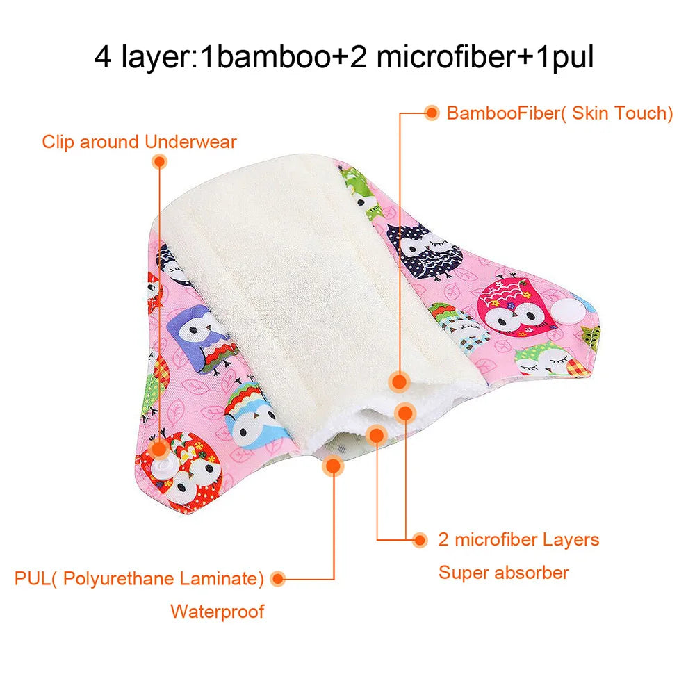 8pcs/Set 7pcs Cloth Menstrual Pad Mama Sanitary Reusable Soft Washable Charcoal Period Napkins +1pc Bonus Free Mini Wet Bag