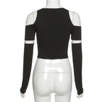 Patchwork Black T-shirts Gothic One Shoulder Sleeve Y2k Crop Tops Ruffles Hem Hip Hop Techwear Women Tees SS69