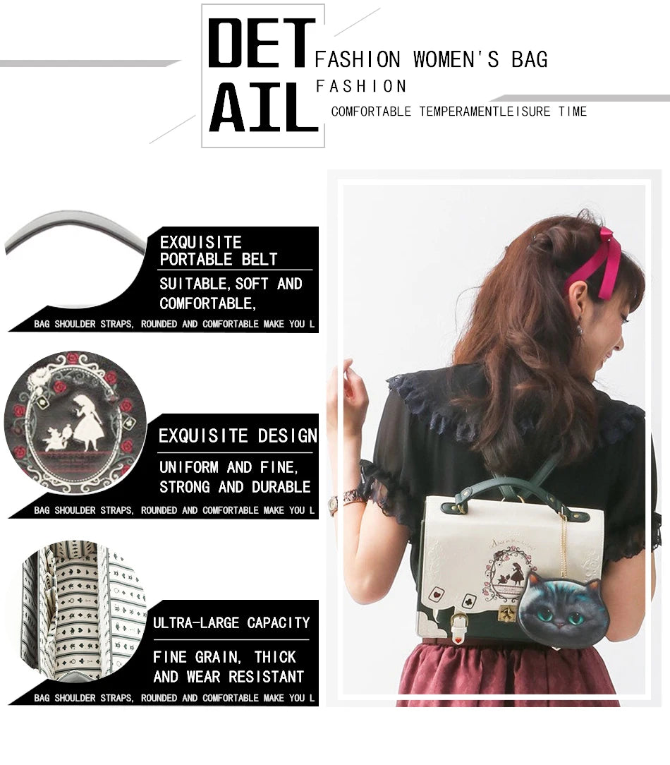 JIEROTYX Women Backpack Girl Alice Bag In Wonderland School Backpack Bag Women Handbags Bag Black Gothic Punk Style Hot Sale