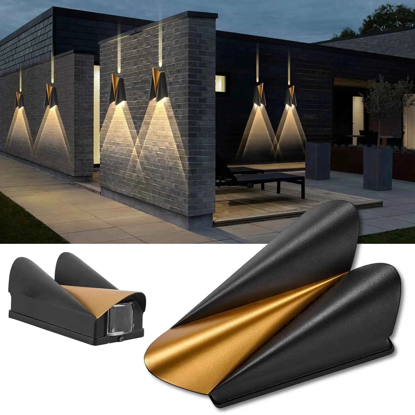 Modern Black Outdoor Wall Lights, 3000K up Down Patio Porch Lights Wall Mount Outdoor Sconces for House Yard Hallway