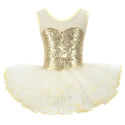 Valchirly Girls Sequined Ballet Tutu Dress with 4-Layer Tulle Skirt