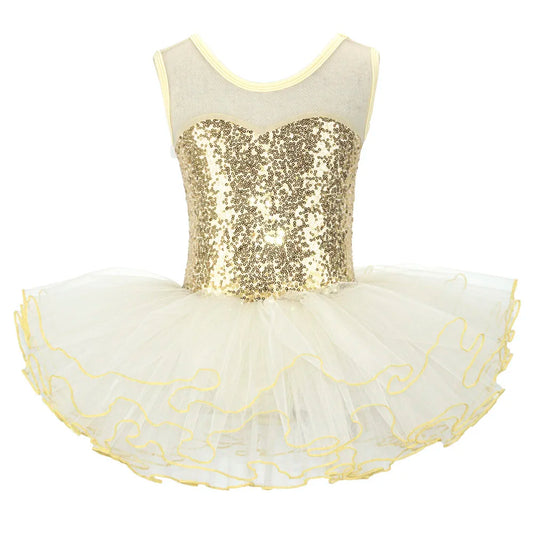 Valchirly Girls Sequined Ballet Tutu Dress with 4-Layer Tulle Skirt