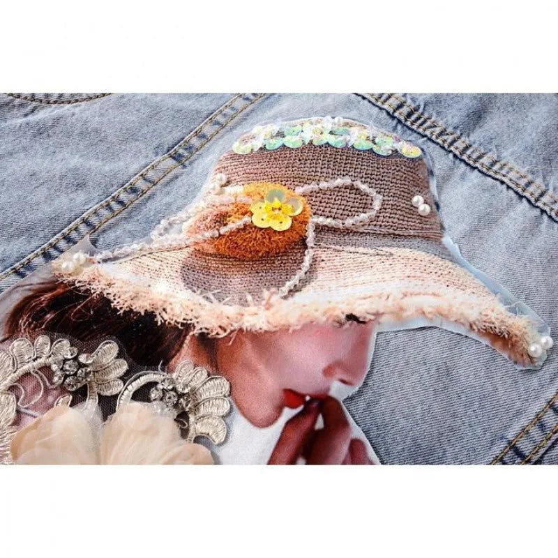 2024 New Autumn Women’s Denim Jacket Long Sleeve Overcoat Loose Three-dimensional Button Pearls Outwear Ripped Jeans Jackets SS69