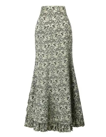 1pcs/lot Women Skirt vintage  Style Retro Mermaid Skirt Vintage Long Ruffle Slim Fishtail Skirt lace-up long print skirt - SS69