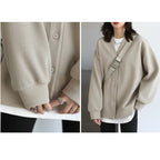 CHIC VEN Korean Autumn Winter Women's Sports Coat Casual Loose V-neck Sweatshirt for Women Thick Warm Tops Office Lady Female