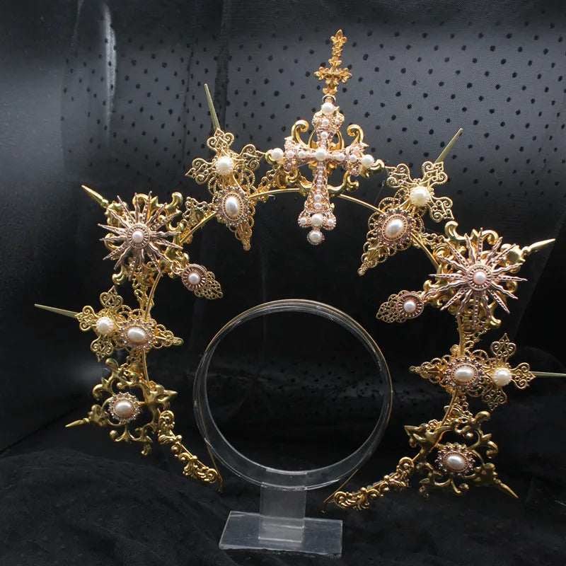 Baroque Gold Halo Headband Tiara - Lolita Vintage Goddess Style
