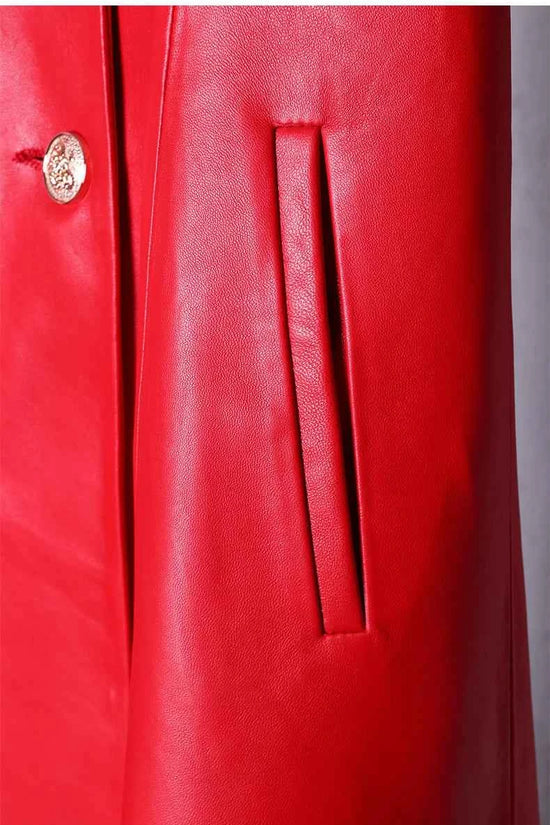 Lautaro Autumn Long Skirted Red Black Faux Leather Trench Coat for Women Double Breasted Elegant Luxury Fashion 4xl 5xl 6xl 7xl