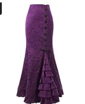 1pcs/lot Women Skirt vintage  Style Retro Mermaid Skirt Vintage Long Ruffle Slim Fishtail Skirt lace-up long print skirt - SS69