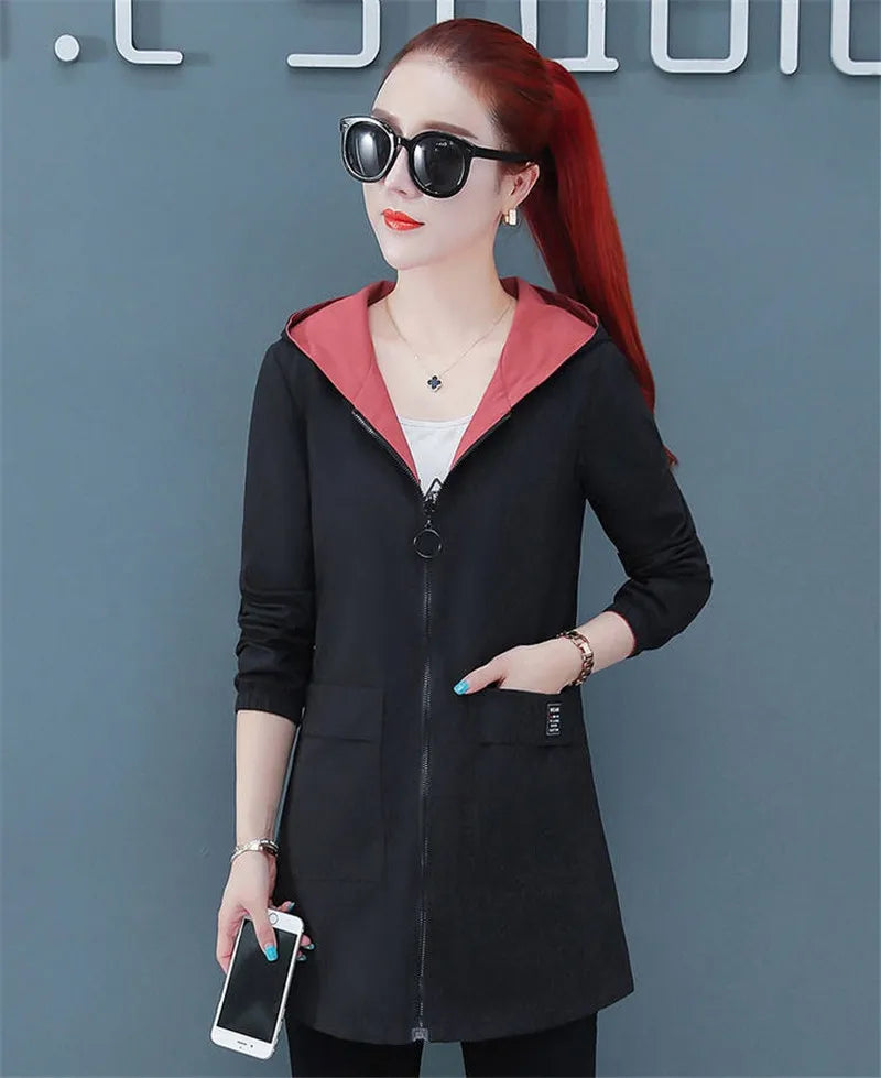 2022 New Spring Autumn Women Jacket Streetwear Hooded Coat Zippers Jackets Windbreakers Female Causal Outerwear 4XL SS69