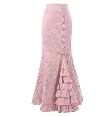 1pcs/lot Women Skirt vintage  Style Retro Mermaid Skirt Vintage Long Ruffle Slim Fishtail Skirt lace-up long print skirt - SS69
