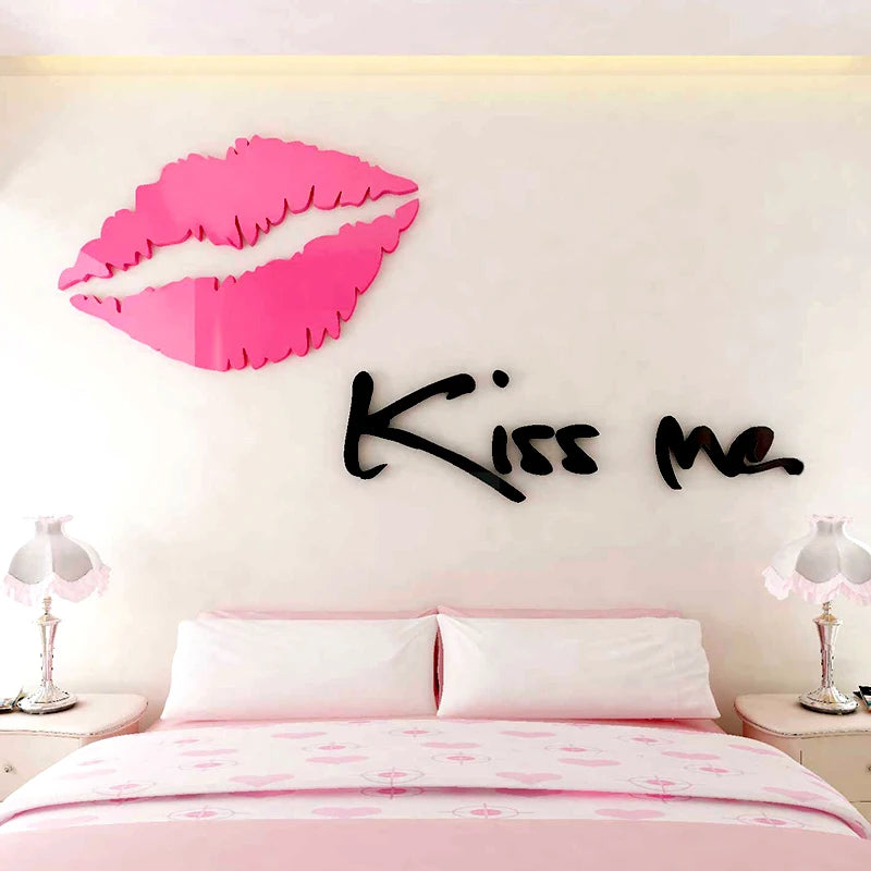 Kiss me Lips Acrylic Wall Stickers for Living Room, Bedroom, DIY Wall Stickers, Home Decor, Fashion Art, Ceramic Tile Stickers SS69