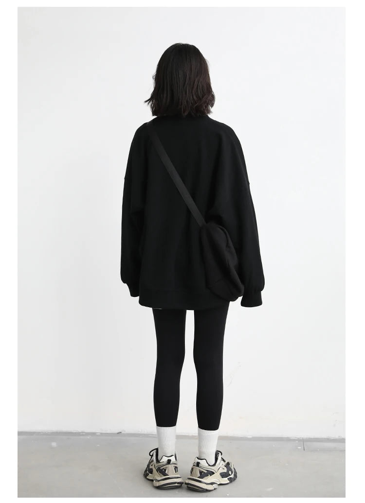 CHIC VEN Korean Autumn Winter Women's Sports Coat Casual Loose V-neck Sweatshirt for Women Thick Warm Tops Office Lady Female
