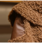 Lautaro Winter Warm Thick Patchwork Faux Fur Coat Women Long Sleeve Zipper Turndown Collar Stylish Fluffy Jacket Fashion 2021