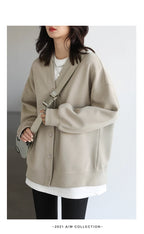 CHIC VEN Korean Autumn Winter Women's Sports Coat Casual Loose V-neck Sweatshirt for Women Thick Warm Tops Office Lady Female