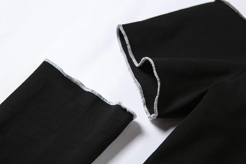 Patchwork Black T-shirts Gothic One Shoulder Sleeve Y2k Crop Tops Ruffles Hem Hip Hop Techwear Women Tees - SS69