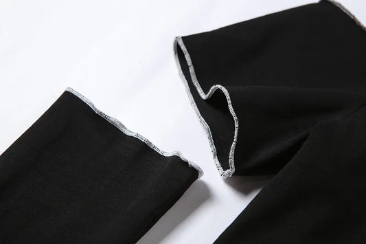 Patchwork Black T-shirts Gothic One Shoulder Sleeve Y2k Crop Tops Ruffles Hem Hip Hop Techwear Women Tees - SS69