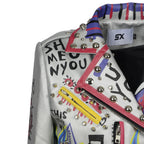 4XL fashion graffiti beading Women pu Leather Jacket Punk Style Motorcyle embrodiery leather Jackets Coats Streetwear F803 SS69