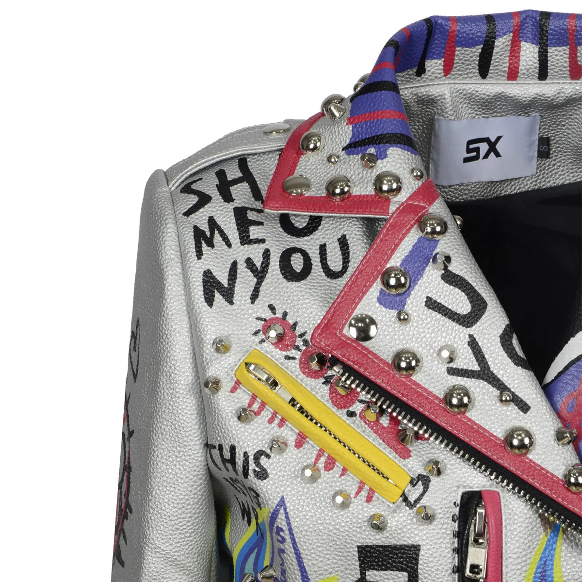 4XL fashion graffiti beading Women pu Leather Jacket Punk Style Motorcyle embrodiery leather Jackets Coats Streetwear F803 SS69