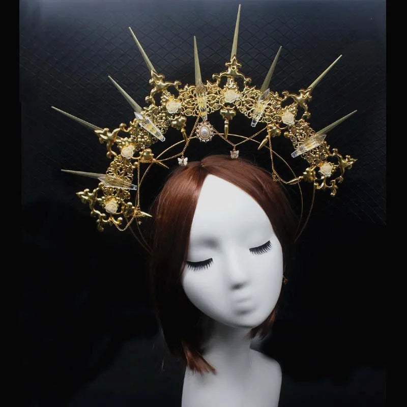 Baroque Gold Halo Headband Tiara - Lolita Vintage Goddess Style