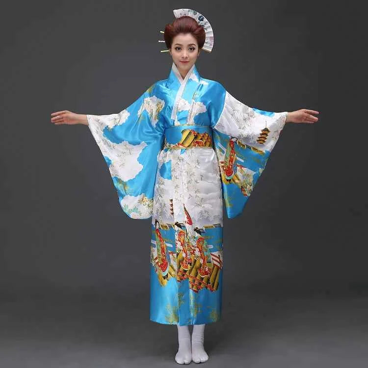 Fashion National Trends Women Sexy Kimono Yukata With Obi Novelty Evening Dress Japanese Cosplay Costume Floral One Size