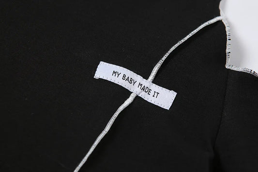 Patchwork Black T-shirts Gothic One Shoulder Sleeve Y2k Crop Tops Ruffles Hem Hip Hop Techwear Women Tees - SS69