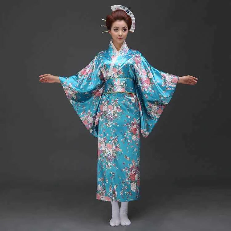 Fashion National Trends Women Sexy Kimono Yukata With Obi Novelty Evening Dress Japanese Cosplay Costume Floral One Size