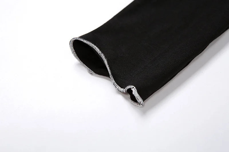 Patchwork Black T-shirts Gothic One Shoulder Sleeve Y2k Crop Tops Ruffles Hem Hip Hop Techwear Women Tees - SS69