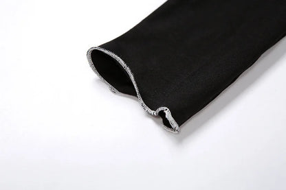 Patchwork Black T-shirts Gothic One Shoulder Sleeve Y2k Crop Tops Ruffles Hem Hip Hop Techwear Women Tees - SS69