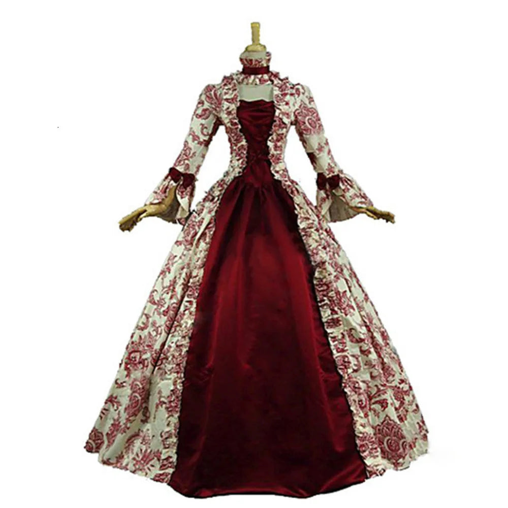 Women Cosplay Marie Antoinette Dress Medieval Flare Sleeve Victorian Party Formal Gown Renaissance Gothic Floral Robe Plus Size SS69 32.69 Red / L