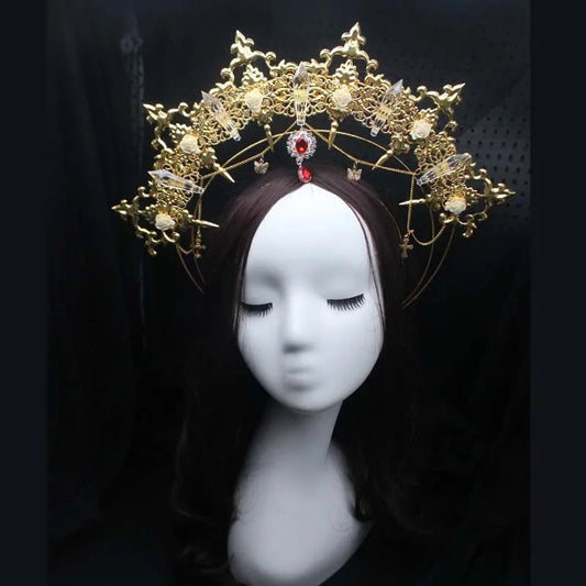 Angel Virgin Mary Baroque Gold Halo Goddess Headpiece Lolita Vintage KC Headband Tiara Headwear Accessories