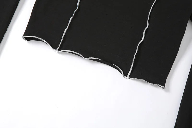 Patchwork Black T-shirts Gothic One Shoulder Sleeve Y2k Crop Tops Ruffles Hem Hip Hop Techwear Women Tees - SS69