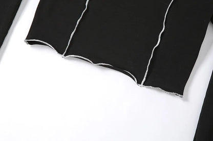 Patchwork Black T-shirts Gothic One Shoulder Sleeve Y2k Crop Tops Ruffles Hem Hip Hop Techwear Women Tees - SS69