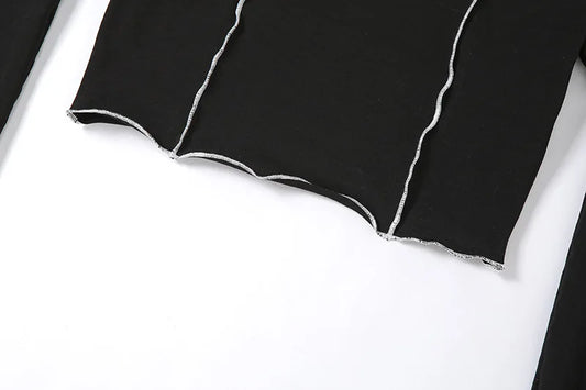 Patchwork Black T-shirts Gothic One Shoulder Sleeve Y2k Crop Tops Ruffles Hem Hip Hop Techwear Women Tees - SS69