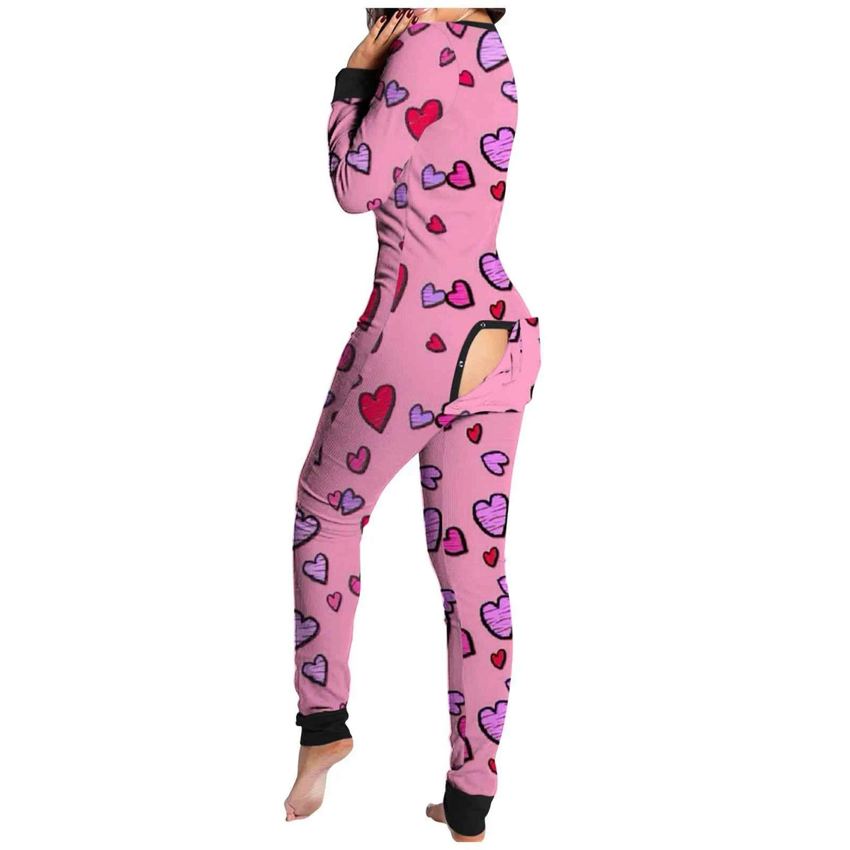 Sexy Women Pajamas Onesies Button-down Buttoned Flap Adults Pyjama Autumn Long Sleeve V-neck Jumpsuit Female Bodysuit Sleepwear