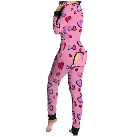 Sexy Women Pajamas Onesies Button-down Buttoned Flap Adults Pyjama Autumn Long Sleeve V-neck Jumpsuit Female Bodysuit Sleepwear