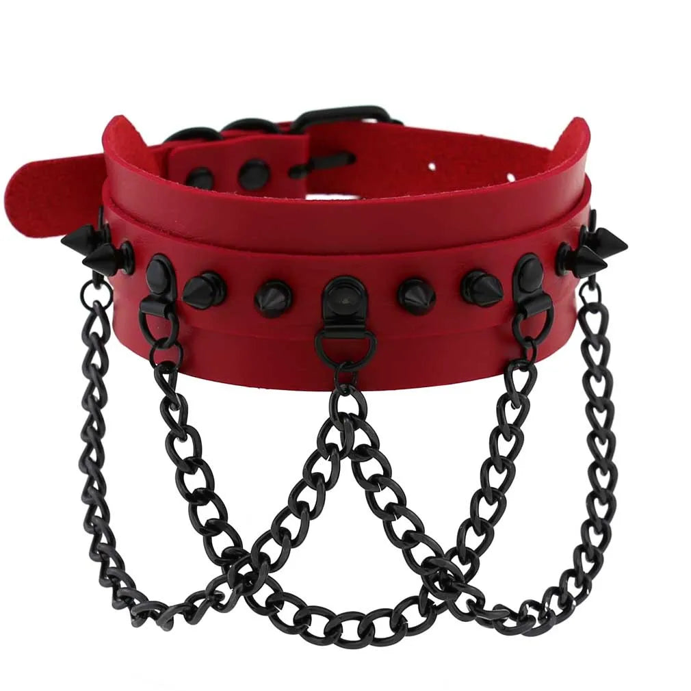 Punk Black Metal Tassel Red Choker Necklace Sexy Spiked Neck Strap Clavicle Collar Men Necklaces Hollween Women Y2K Jeweley Gift SS69