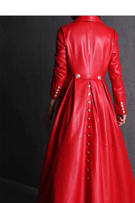 Lautaro Autumn Long Skirted Red Black Faux Leather Trench Coat for Women Double Breasted Elegant Luxury Fashion 4xl 5xl 6xl 7xl