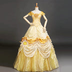 Belle Princess Cosplay Costume Satin Yellow Dress for Women