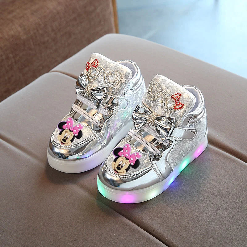 Disney Minnie girl children's sports shoes flashing shoes cartoon LED casual shoes