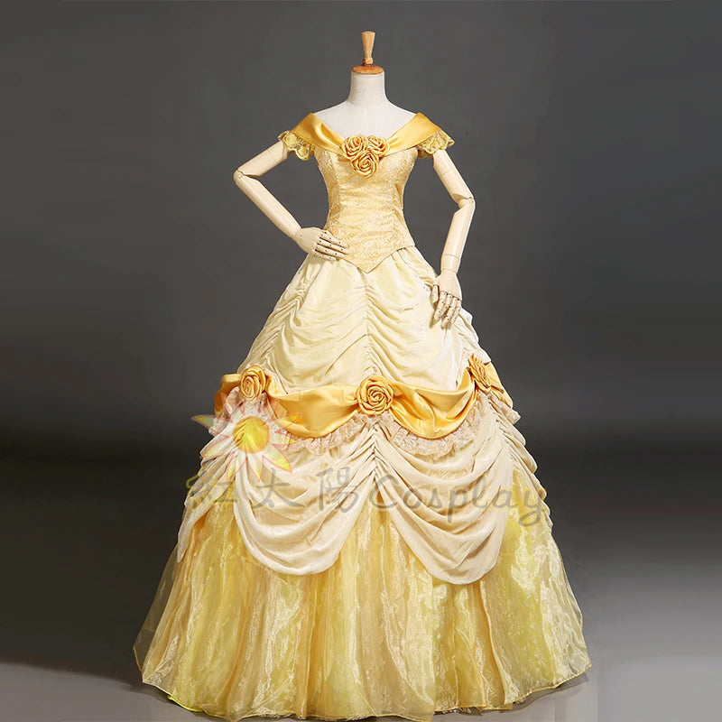 Belle Princess Cosplay Costume Satin Yellow Dress for Women