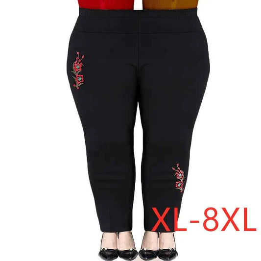 Extra Large Size XL-8XL Middle-aged Women Trousers Autumn New High Waist Elastic Casual Pants Winter Thick Velvet Warm Pants 282