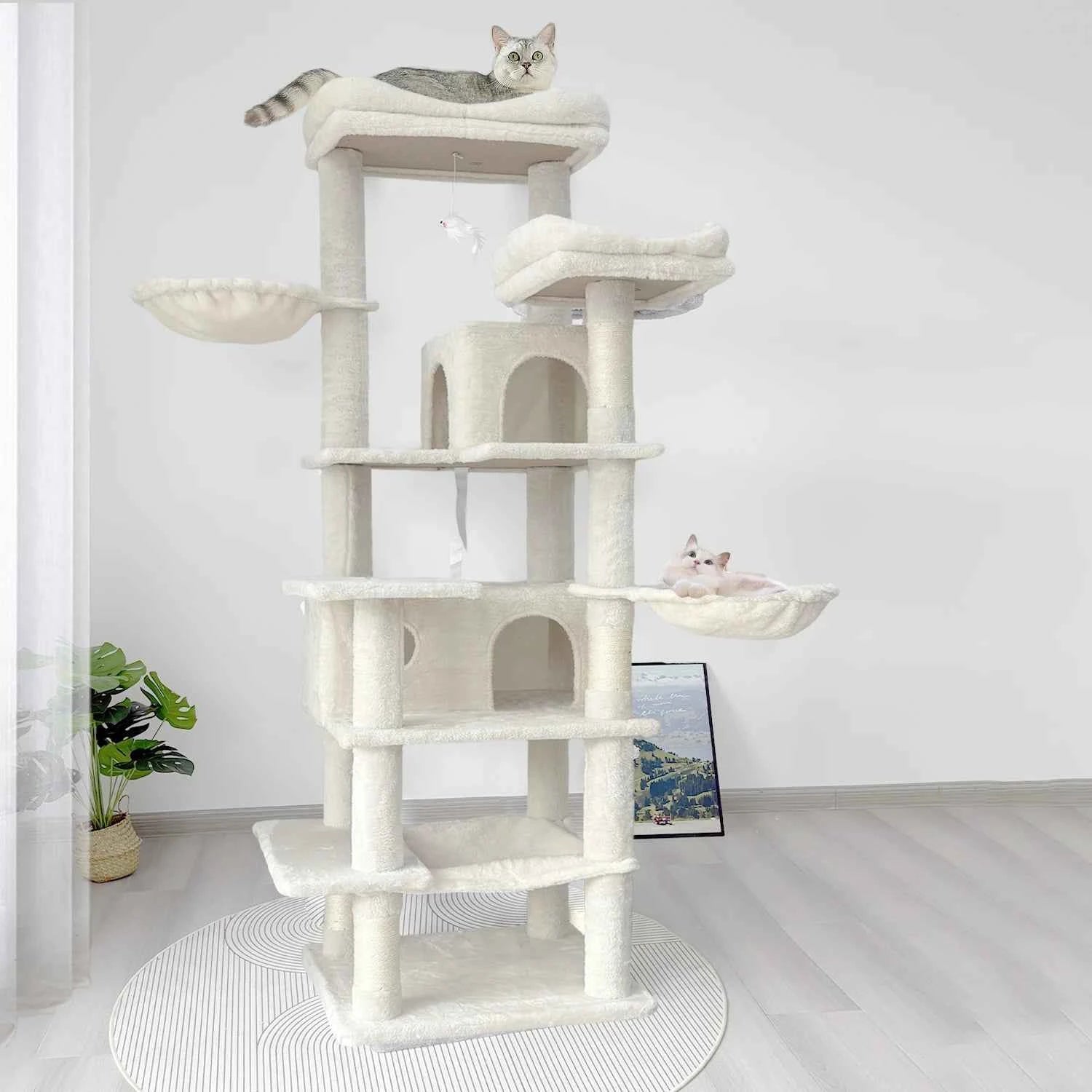 [Low stock] Modern Eco-Friendly Cat Climbing Frame MFD Material Durable Construction 4-Level Design Spacious Perch Hanging Toys Easy Cats