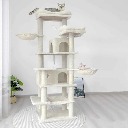 [Low stock] Modern Eco-Friendly Cat Climbing Frame MFD Material Durable Construction 4-Level Design Spacious Perch Hanging Toys Easy Cats